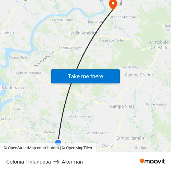 Colonia Finlandesa to Akerman map