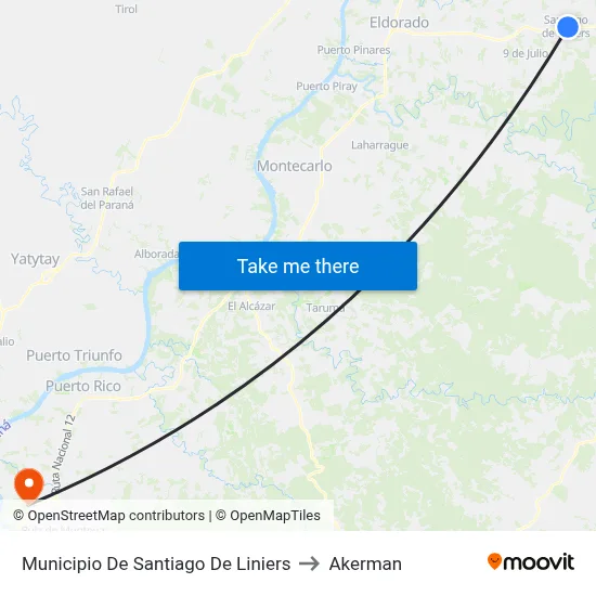 Municipio De Santiago De Liniers to Akerman map