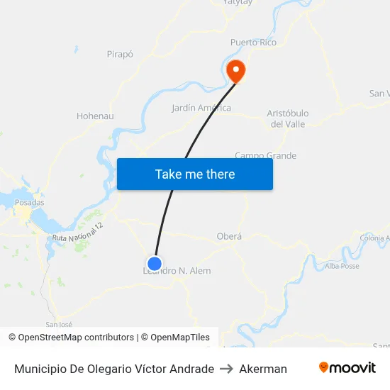 Municipio De Olegario Víctor Andrade to Akerman map