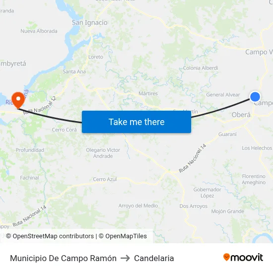Municipio De Campo Ramón to Candelaria map