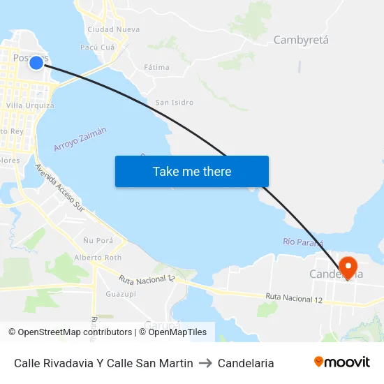 Calle Rivadavia Y Calle San Martin to Candelaria map