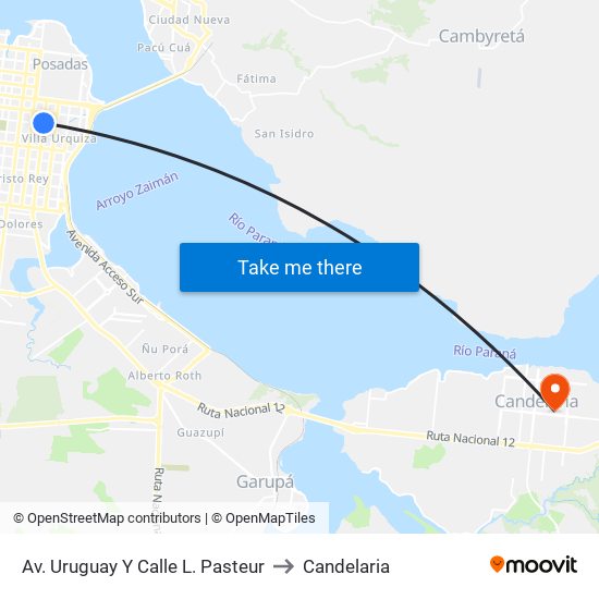 Av. Uruguay Y Calle L. Pasteur to Candelaria map