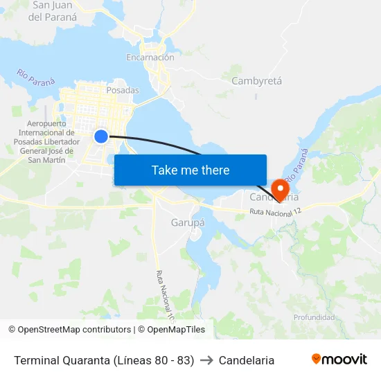 Terminal Quaranta (Líneas 80 - 83) to Candelaria map