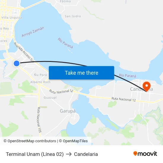 Terminal Unam (Línea 02) to Candelaria map
