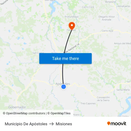 Municipio De Apóstoles to Misiones map