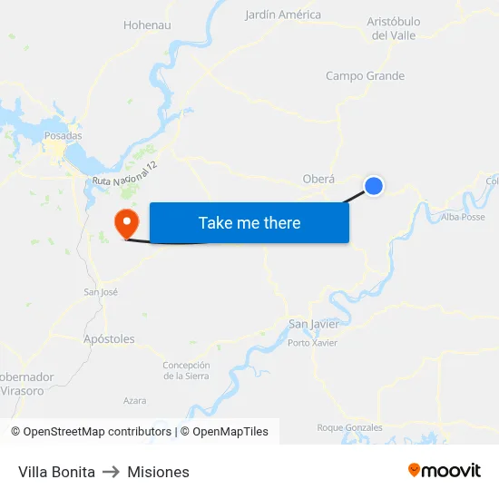 Villa Bonita to Misiones map
