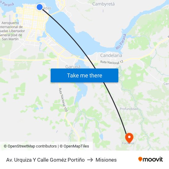 Av. Urquiza Y Calle Goméz Portiño to Misiones map