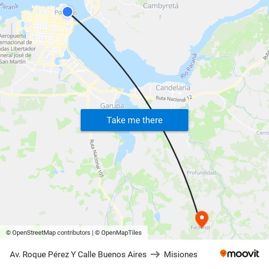 Av. Roque Pérez Y Calle Buenos Aires to Misiones map