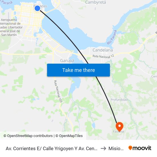 Av. Corrientes E/ Calle Yrigoyen Y Av. Centenario to Misiones map