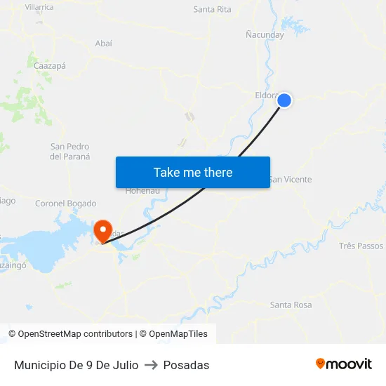 Municipio De 9 De Julio to Posadas map
