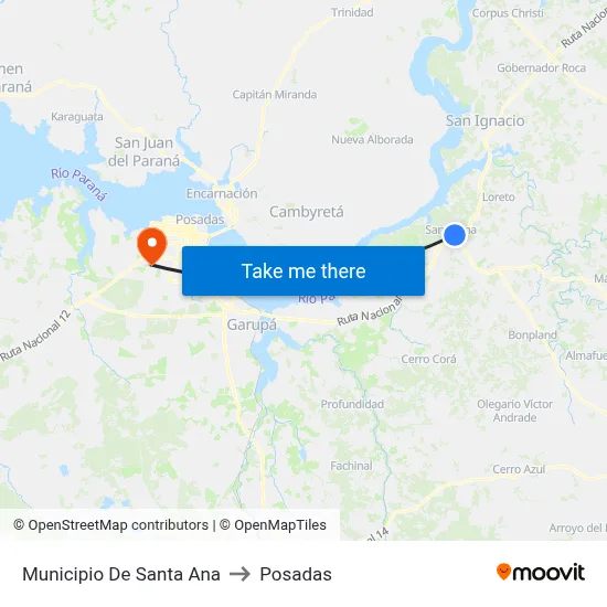 Municipio De Santa Ana to Posadas map