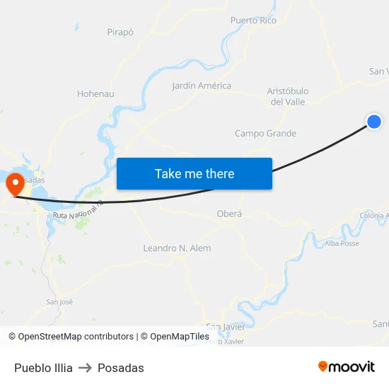 Pueblo Illia to Posadas map