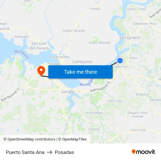 Puerto Santa Ana to Posadas map
