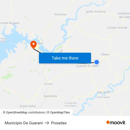 Municipio De Guaraní to Posadas map