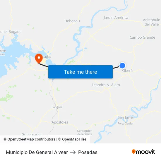 Municipio De General Alvear to Posadas map