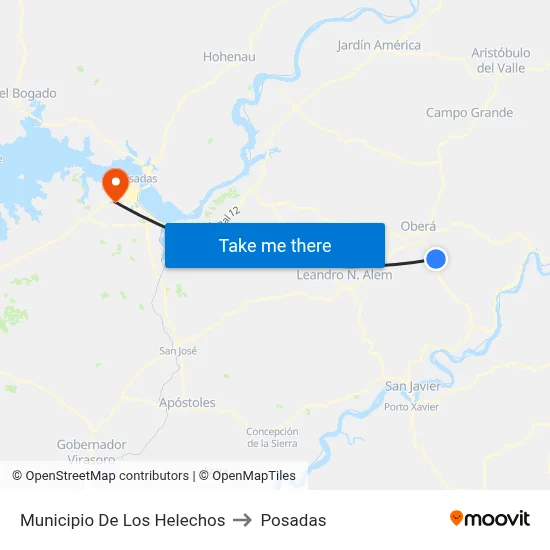 Municipio De Los Helechos to Posadas map