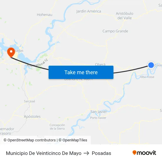 Municipio De Veinticinco De Mayo to Posadas map