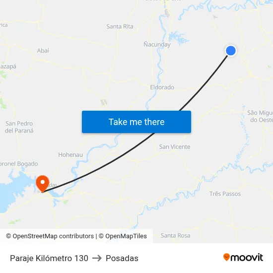 Paraje Kilómetro 130 to Posadas map
