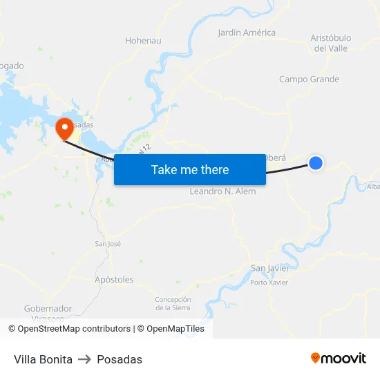 Villa Bonita to Posadas map