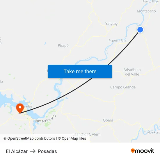 El Alcázar to Posadas map