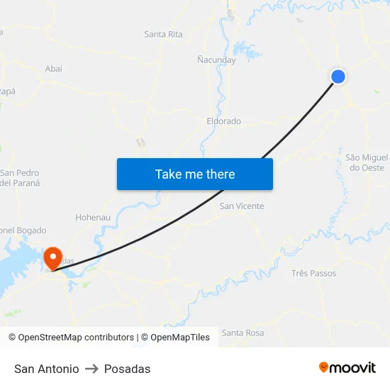San Antonio to Posadas map