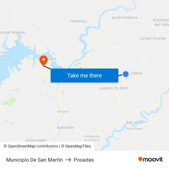 Municipio De San Martín to Posadas map