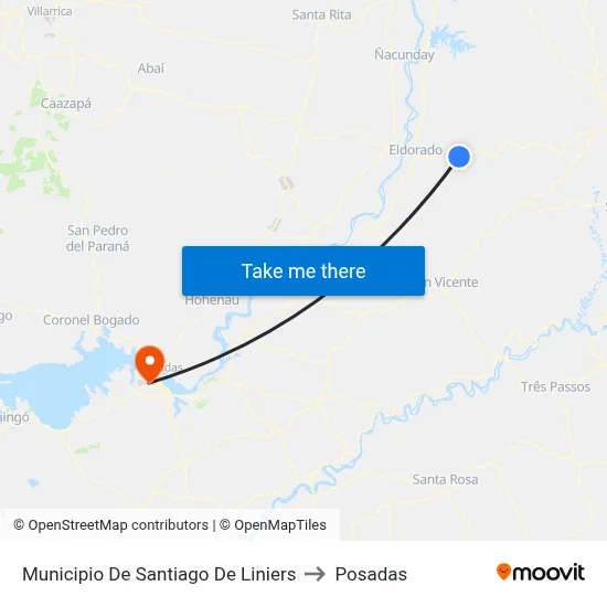 Municipio De Santiago De Liniers to Posadas map