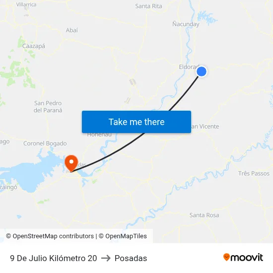 9 De Julio Kilómetro 20 to Posadas map