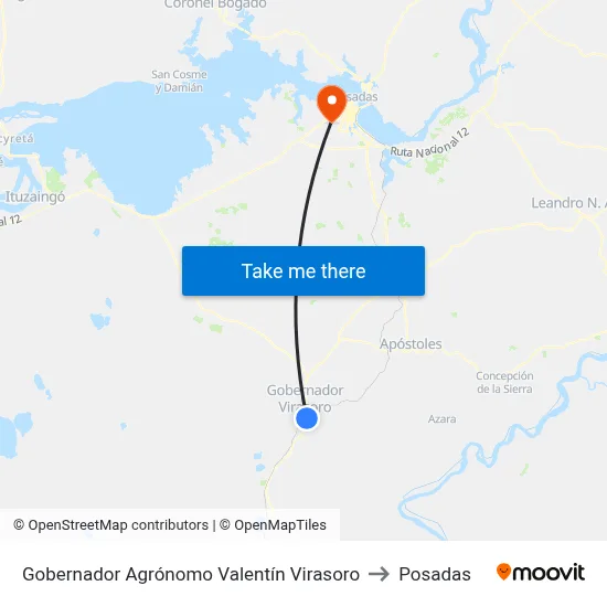 Gobernador Agrónomo Valentín Virasoro to Posadas map