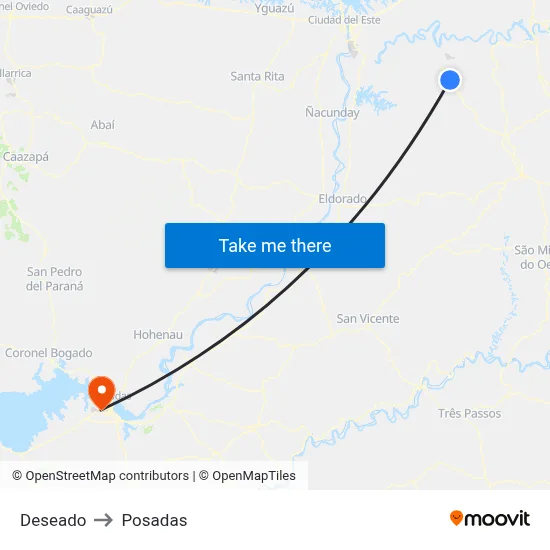 Deseado to Posadas map