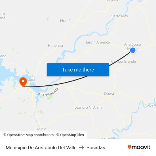 Municipio De Aristóbulo Del Valle to Posadas map