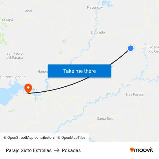 Paraje Siete Estrellas to Posadas map