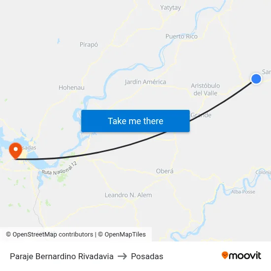 Paraje Bernardino Rivadavia to Posadas map