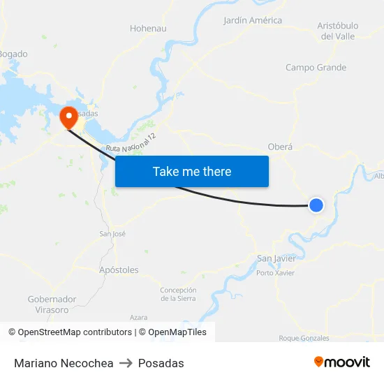 Mariano Necochea to Posadas map