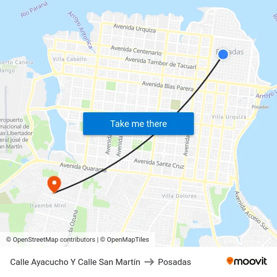 Calle Ayacucho Y Calle San Martín to Posadas map