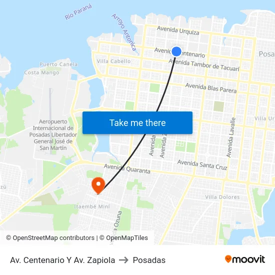 Av. Centenario Y Av. Zapiola to Posadas map