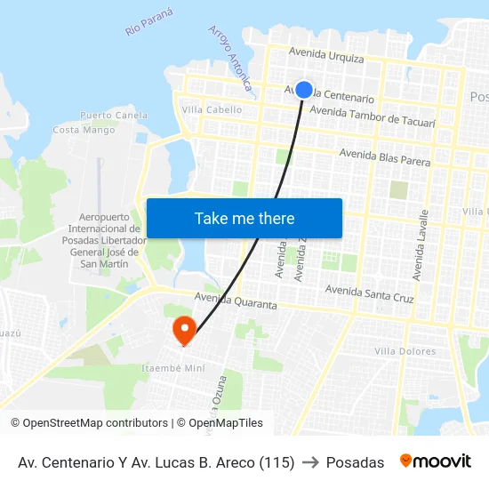 Av. Centenario Y Av. Lucas B. Areco (115) to Posadas map