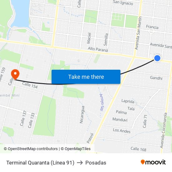 Terminal Quaranta (Línea 91) to Posadas map