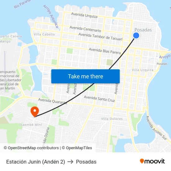 Estación Junín (Andén 2) to Posadas map