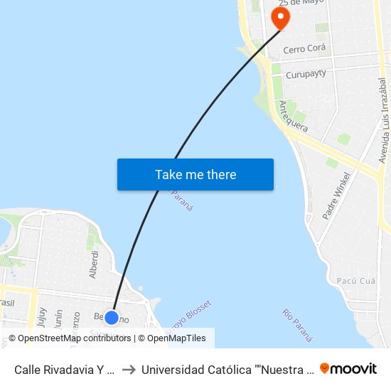 Calle Rivadavia Y Calle Belgrano to Universidad Católica ""Nuestra Señora De La Asunción map