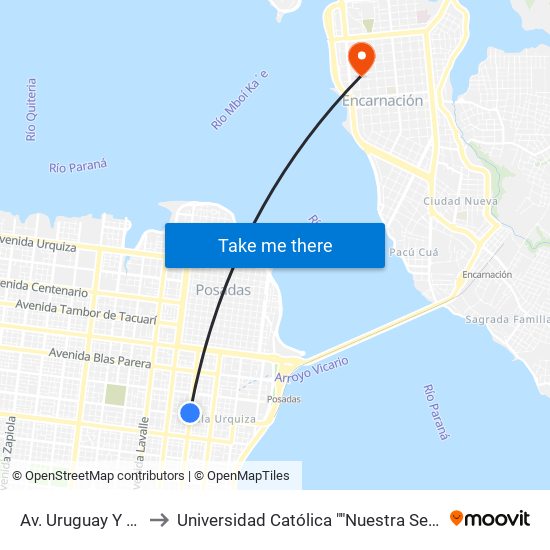 Av. Uruguay Y Av. Cabred to Universidad Católica ""Nuestra Señora De La Asunción map