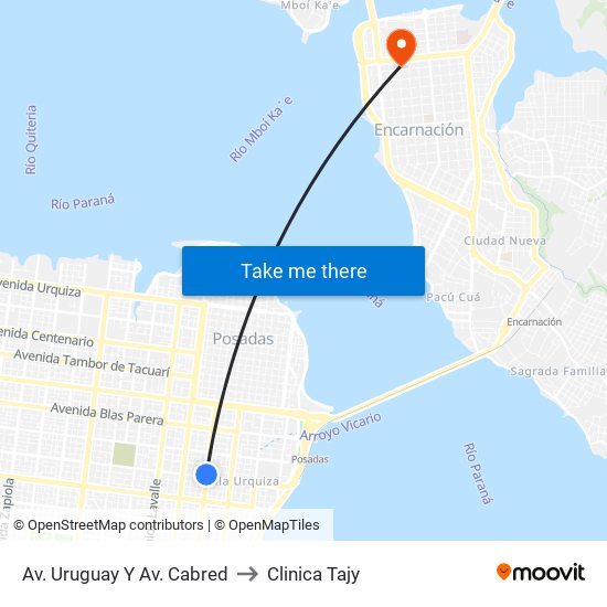 Av. Uruguay Y Av. Cabred to Clinica Tajy map