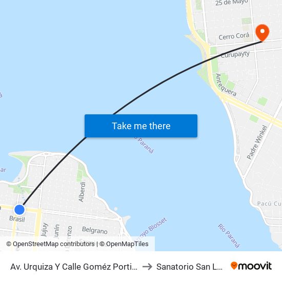 Av. Urquiza Y Calle Goméz Portiño to Sanatorio San Luis map
