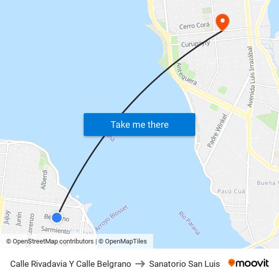 Calle Rivadavia Y Calle Belgrano to Sanatorio San Luis map