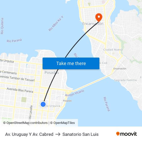 Av. Uruguay Y Av. Cabred to Sanatorio San Luis map