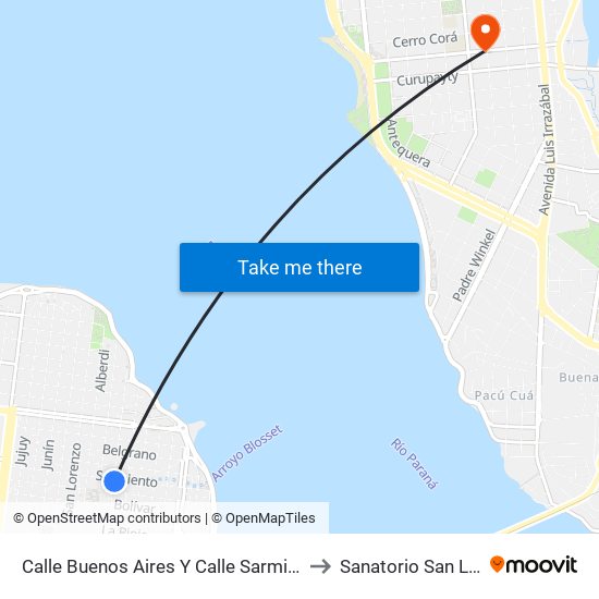 Calle Buenos Aires Y Calle Sarmiento to Sanatorio San Luis map