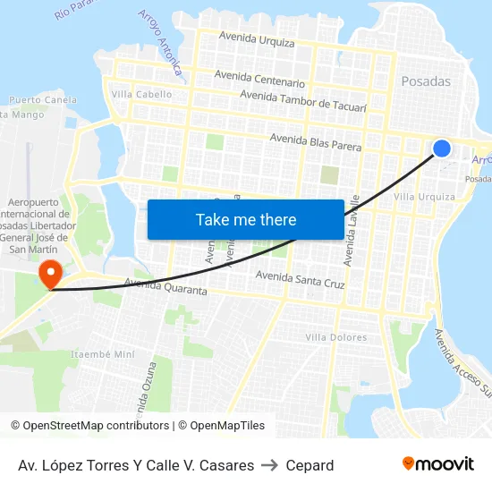 Av. López Torres Y Calle V. Casares to Cepard map