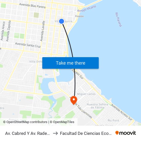 Av. Cabred Y Av. Rademacher to Facultad De Ciencias Económicas map