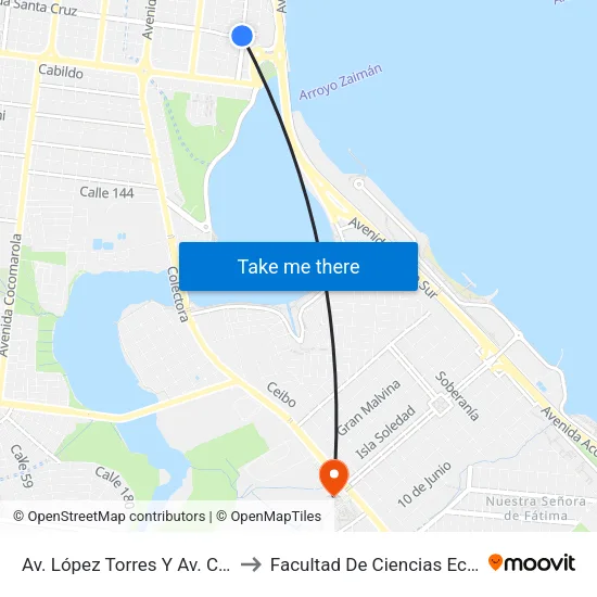 Av. López Torres Y Av. Cte. Espora to Facultad De Ciencias Económicas map