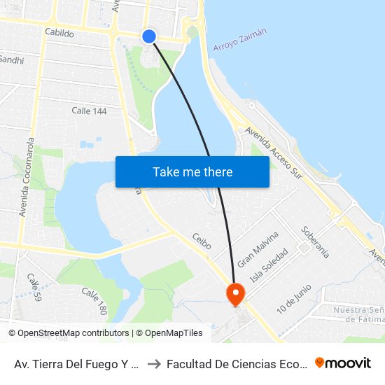 Av. Tierra Del Fuego Y Calle 37 to Facultad De Ciencias Económicas map